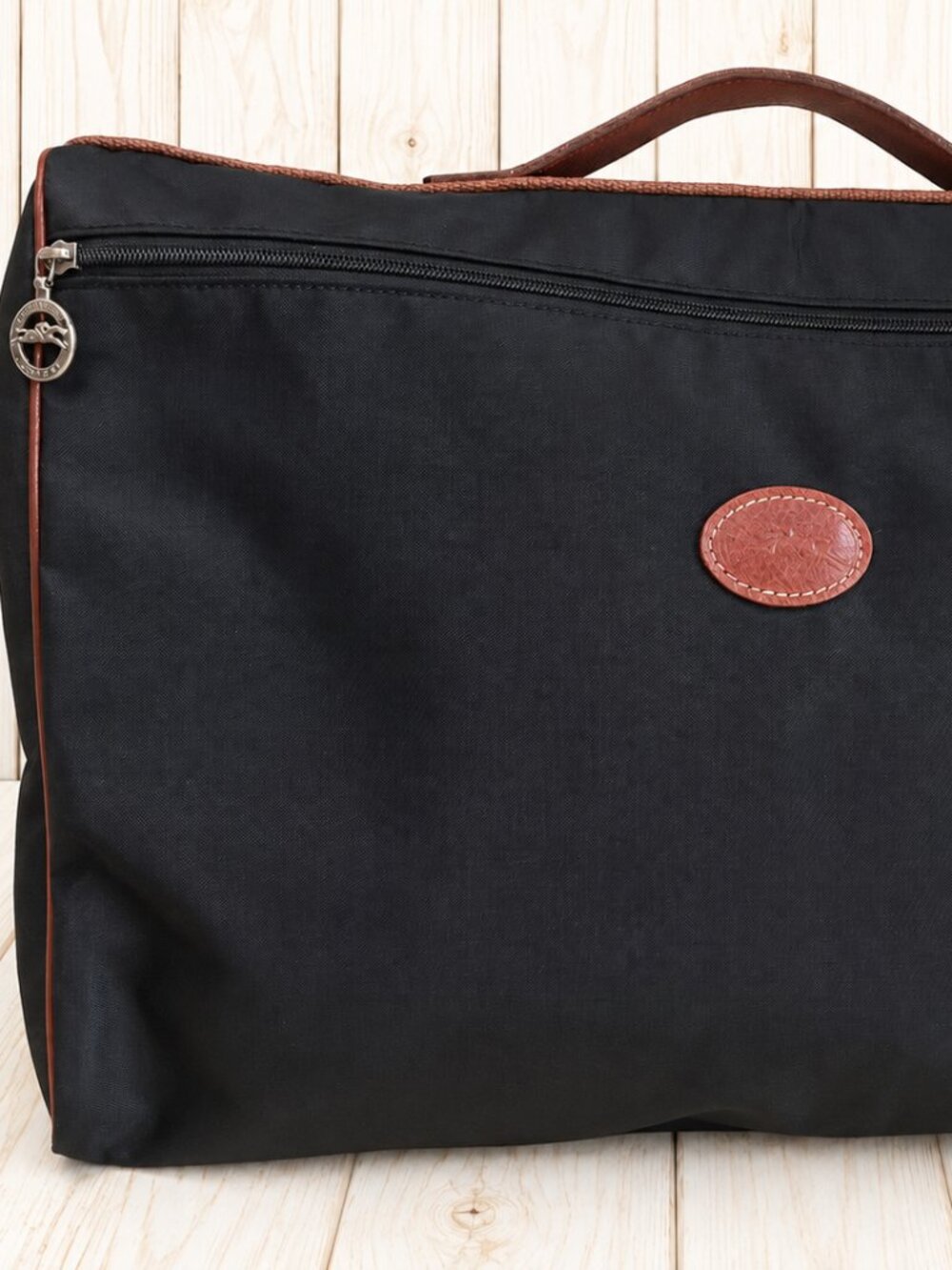Vintage Longchamp Black Nylon Leather Travel Toiletry Bag 90s Y2K